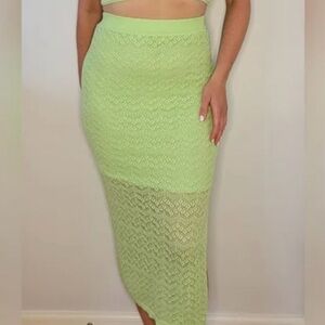 House of Harlow NWOT Knit Crochet Midi Pencil Straight Skirt Green Size M